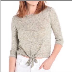 Cupcakes & Cashmere shirt gray linen long sleeves tie front